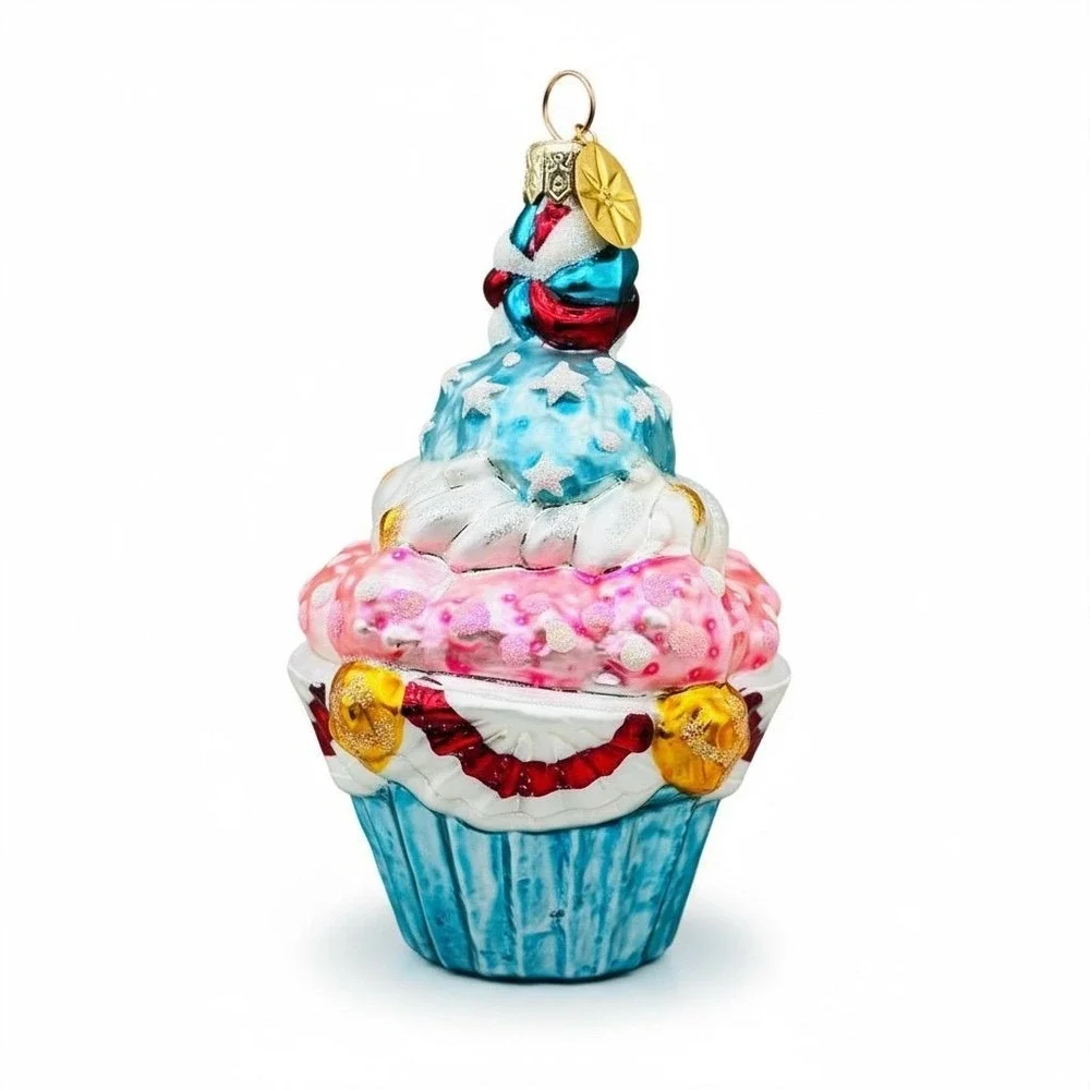 Christopher Radko Christmas‎ Cupcake Glass Ornament Multicolor